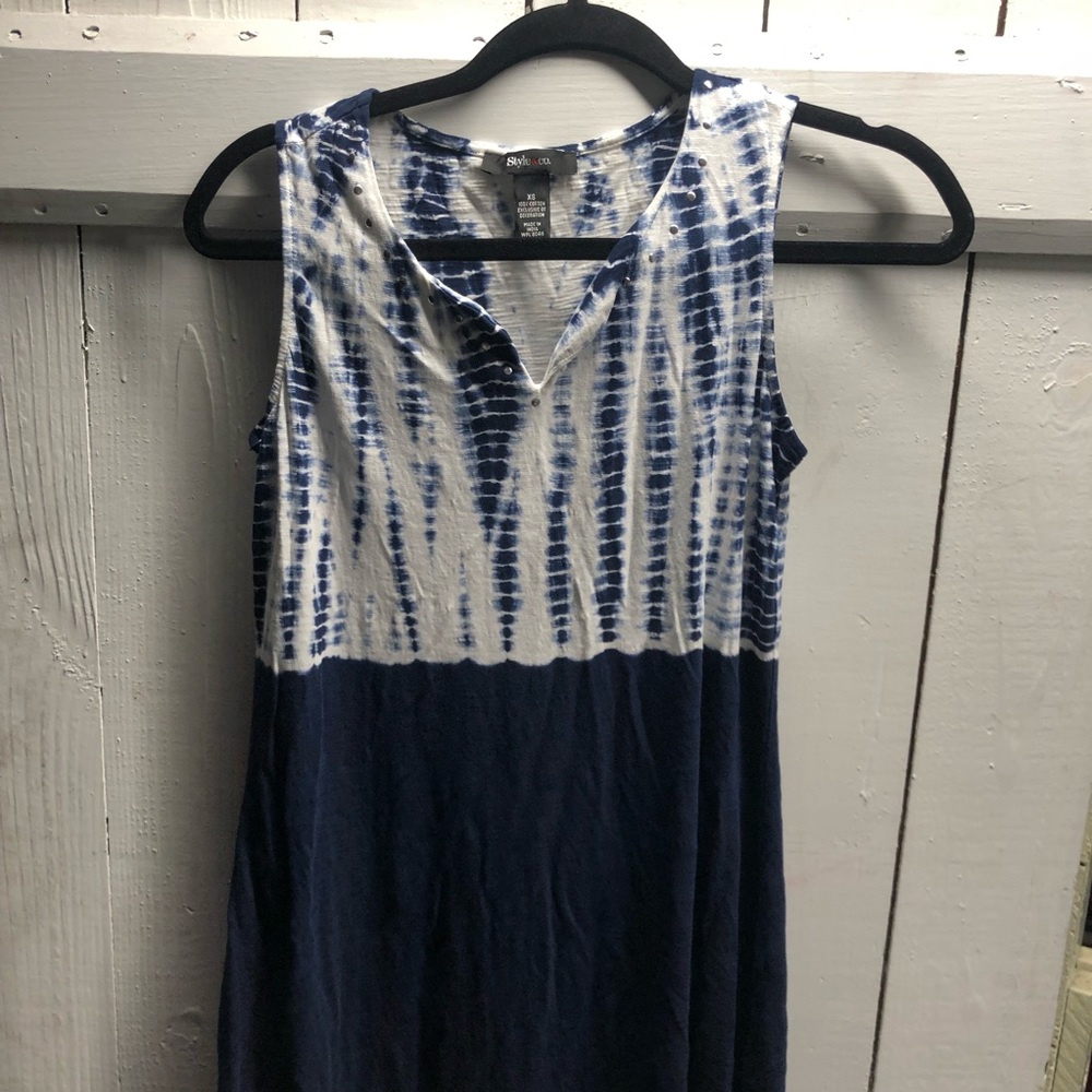 Style & Co Womens VNeck Maxi Dress Navy Blue and White XSmall - Picture 3 of 6